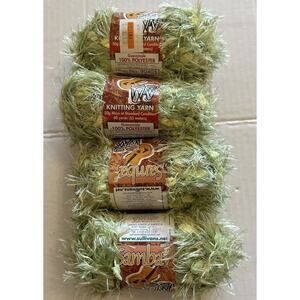 Lot of 4 Samba Sullivans Knitting Eyelash Yarn FunFur Green Guacamole Yarn 90405